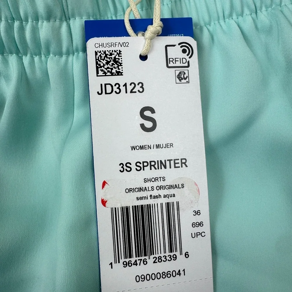 Adidas Originals 3 Stripes Sprinter Shorts Womens Small Semi Flash Aqua JD3123